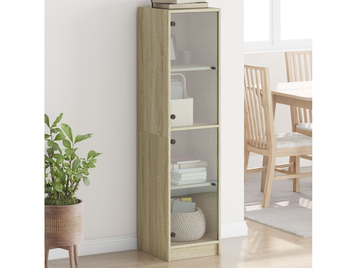 Vidaxl Aparador Alto C/ Portas De Vidro 35x37x142 Cm Carvalho Sonoma