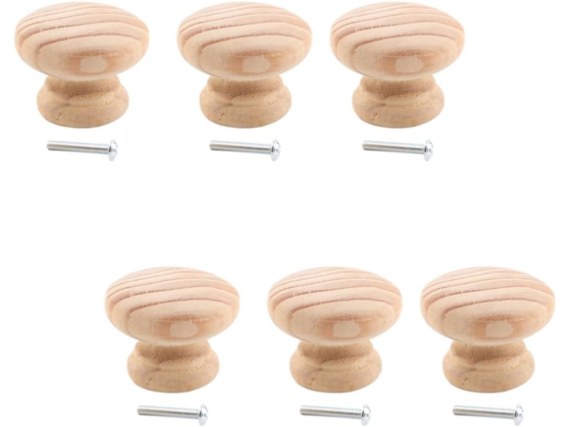 Fenical Conjunto De 6 Puxadores Madeira Para Portas Guarda Roupa, Estilo Nórdico, Redondos, Com Parafusos Inclusos Fácil