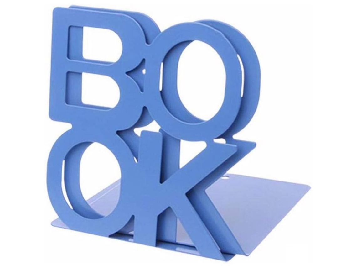 Suporte para livros em formato de L, de metal antiderrapante de alta qualidade, na cor azul, para mesa.