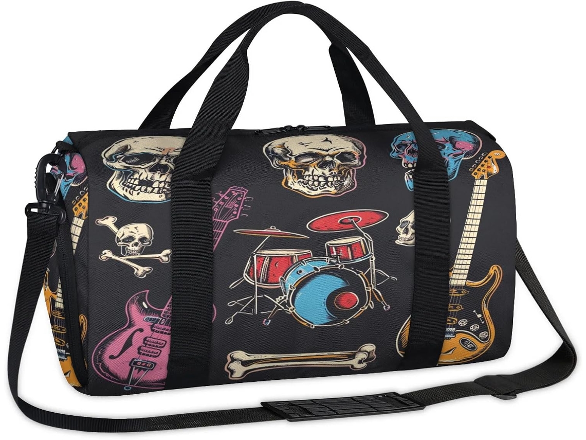 Bolsa Esportiva Colorida com Estampa de Caveira Rocknroll Tecido Poliéste 45 X 21 5 23 Cm Pa Cavei Design Du