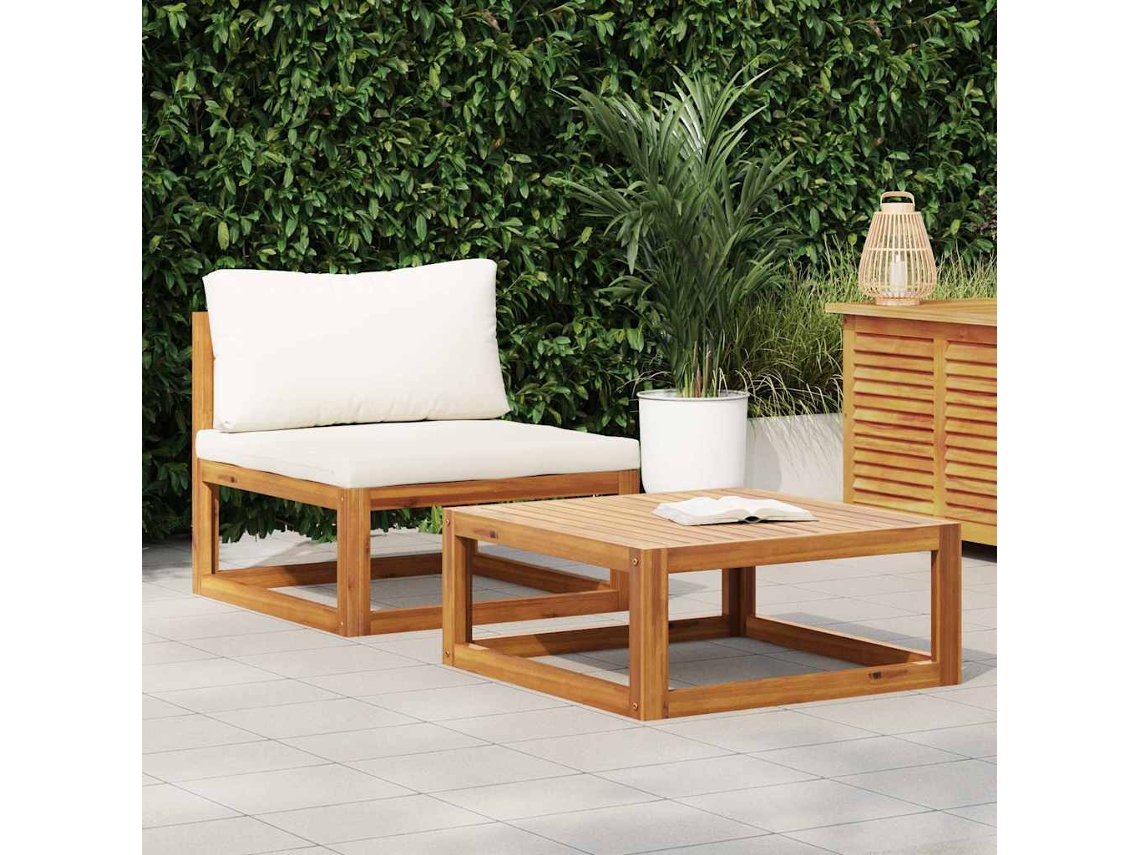 Vidaxl 2 Pcs Conjunto De Sofás De Jardim Com Almofadão Acácia Maciça