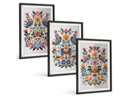 Conjunto De Pinturas Padrões Florais Intensos Espelharte (3 Peças 40x60 Cm)