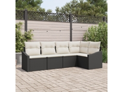 Conjunto De Sofá De Jardim De 5 Peças Com Almofadas Preto De Rattan Poliéster Lovely Home