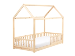 Cama Infantil Baixa Em Forma De Casa Beliani Cossaye De Madeira De Pinho Castanho Claro 90x200