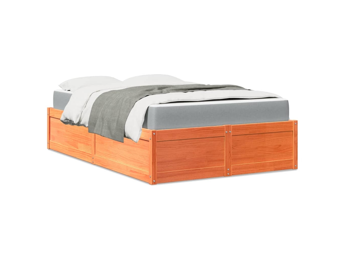 Cama Com Colchão 140x190 Cm Pinho Maciço Castanho-mel