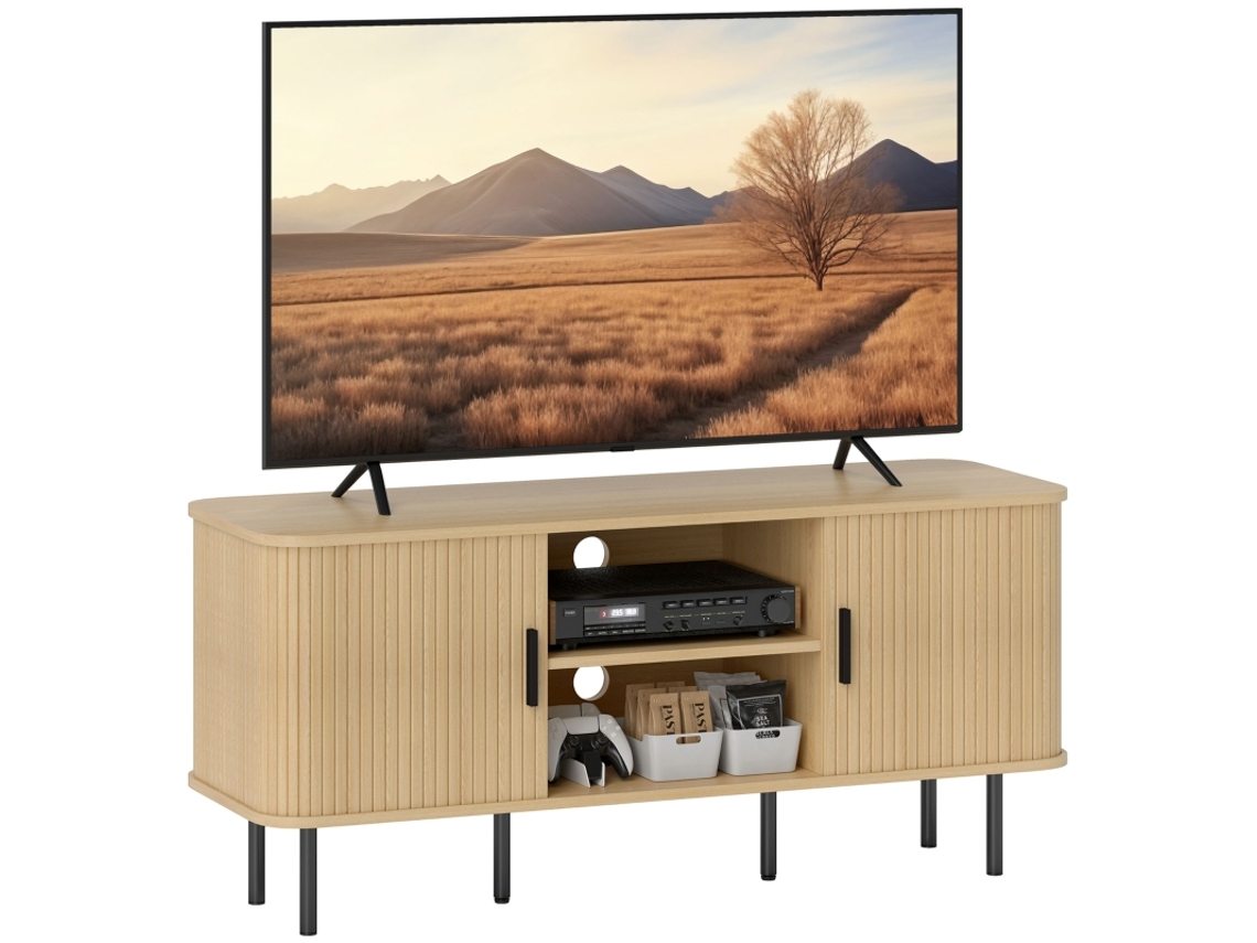Móvel Escandinavo Para Tv Com 2 Portas Deslizantes,ideal Para Tvs Até 55 Polegadas,acabamento Em Carvalho Elegante