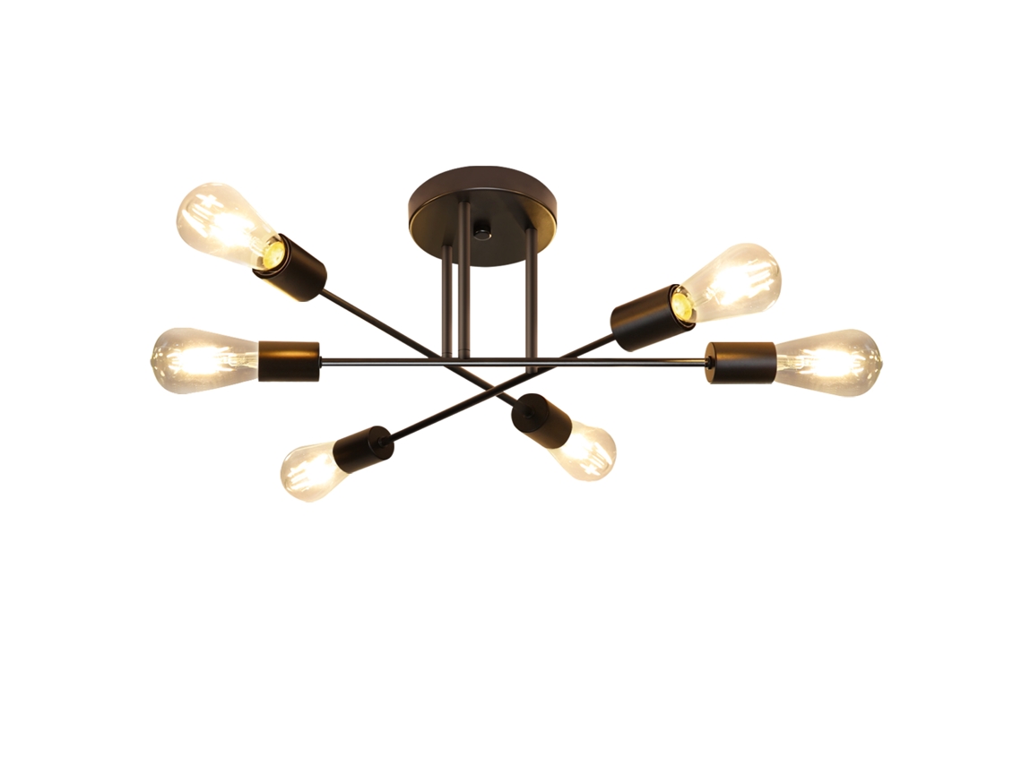 Nettlife Luz De Teto Do Vintage 6 Lâmpadas Industrial Sala Estar E27 Preto Lustre Retro Quarto Lâmpada Estilo Rústico Candeeiro Mesa Jantar