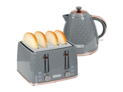 Conjunto De Cozinha 2 Em 1, Torradeira E Chaleira, Múltiplas Opções, 1,7 L, Tosta 4 Fatias De Pão De Uma Só Vez, Plástico, Cinza
