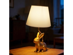 Mesa dobrável no formato Coelho, luminária de cabeceira em resina dourada com cúpula texturizada, luz noturna LED no formato