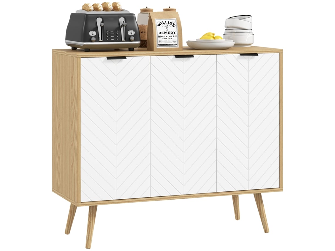 Aparador Melamina de Madeira Cor Branco e Madeira 91,5x35x77,4 cm Homcom
