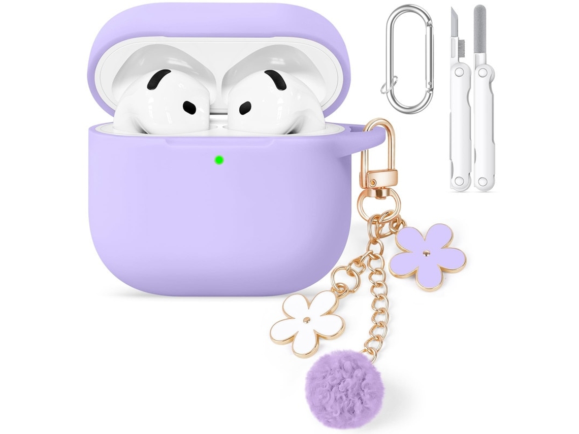Capa Zruxe Para Airpods 4 Silicon Violeta Com Mosquetão E Caneta De Limpeza (proteção Total, Carregamento Sem Fios)