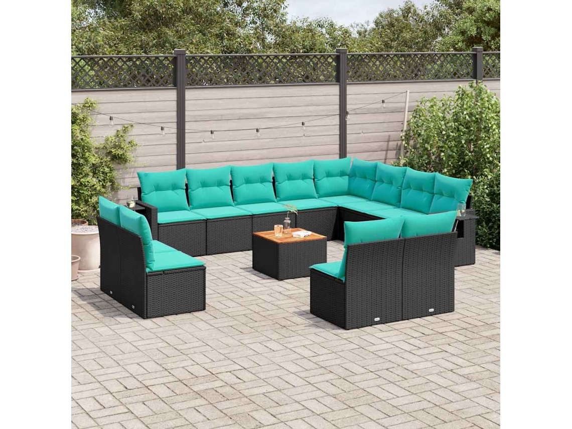 Vidaxl Conjunto De Sofá De Jardim Com 13 Peças E Almofadas Em Rattan Sintético Preto