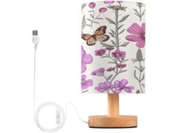 Abajur De Cabeceira Em Formato Flor E Borboleta Para Quarto, Com Portas De Carregamento Usb C, Luminária De Mesa