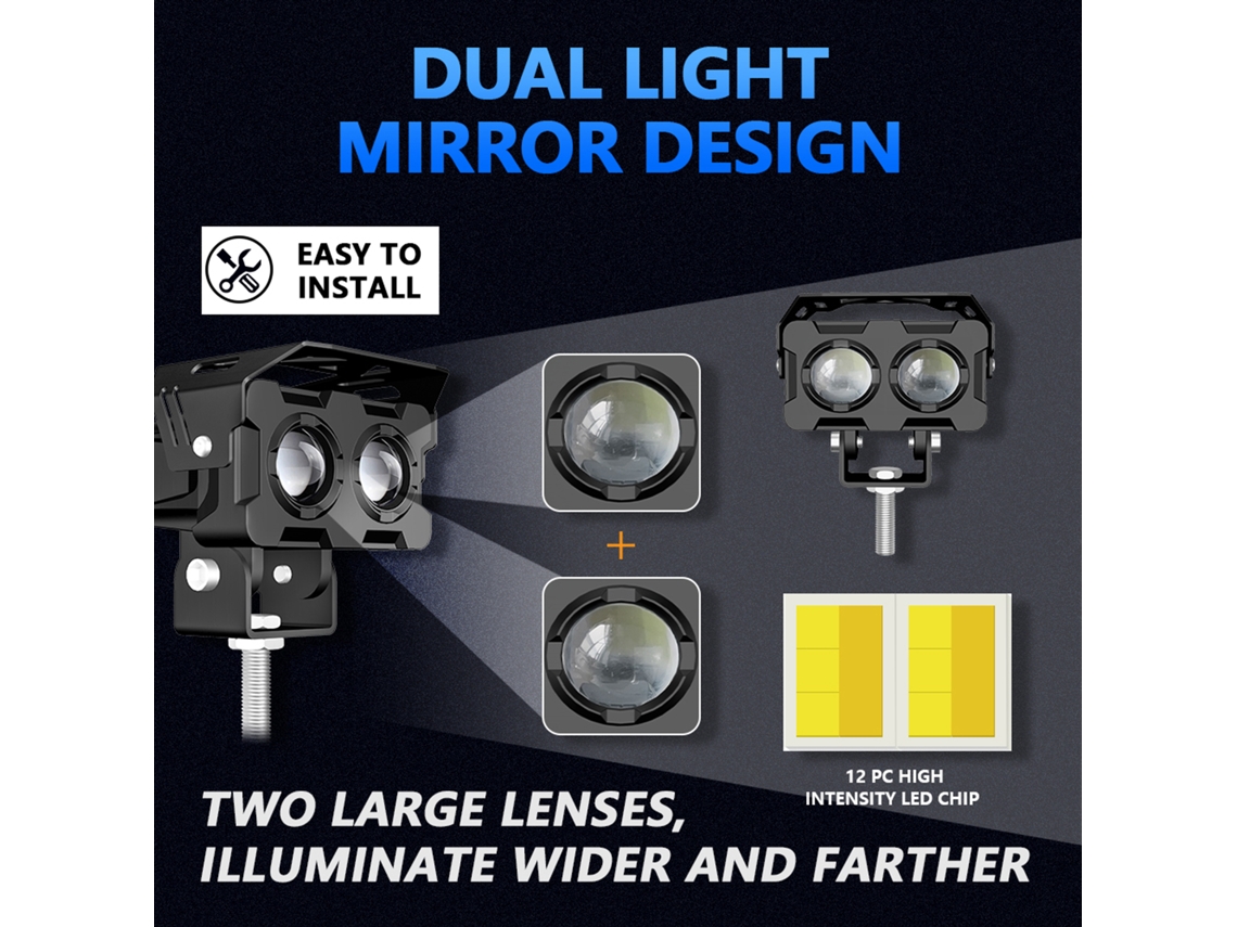 2pcs 120w 12000lm Motorcycle Led Driving Fog Lights White Amber