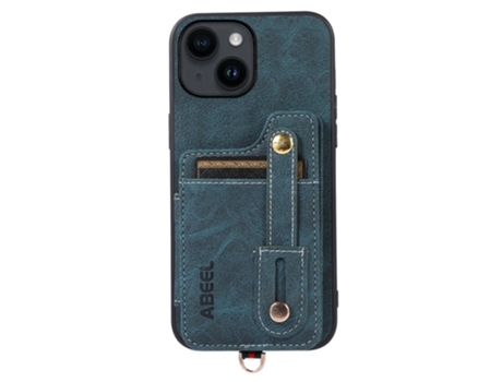 Suporte Casa Textura Lichia Para Iphone 15 Plus Abeel Pele Sintética Com Porta-cartões Bege