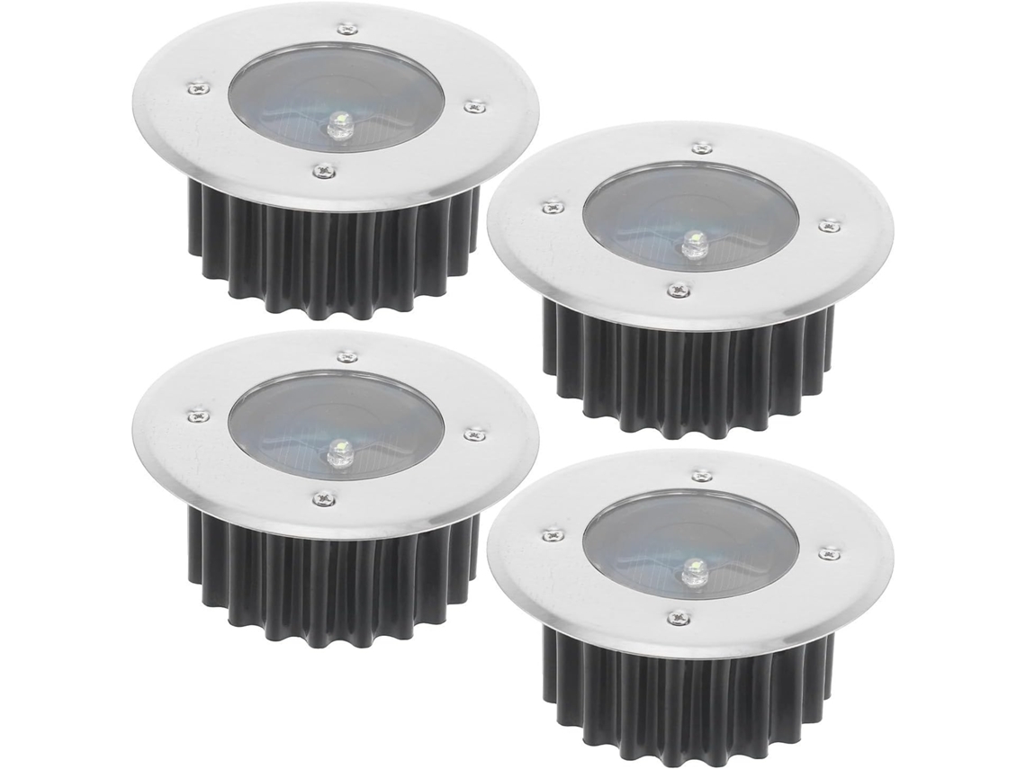 Conjunto De 4 Luminárias Solares Embutidas Em Aço Inoxidável Resistente À Água E Durável, Com Interruptor.