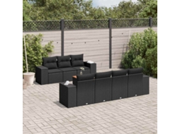 Vidaxl 8 Pcs Conjunto Sofás De Jardim Com Almofadões Vime Pe Preto