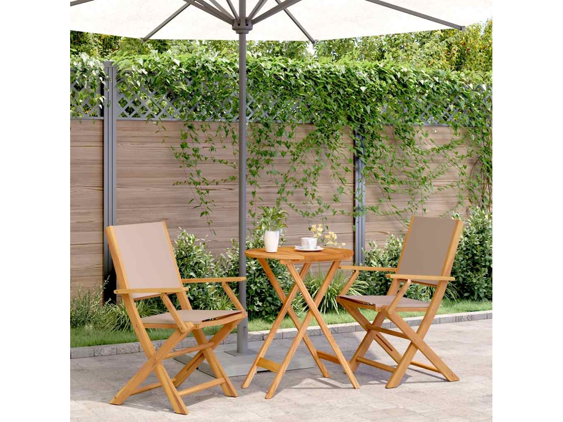 Vidaxl 3 Pcs Conjunto Bistrô Tecido E Madeira Maciça Cinza-acastanhado