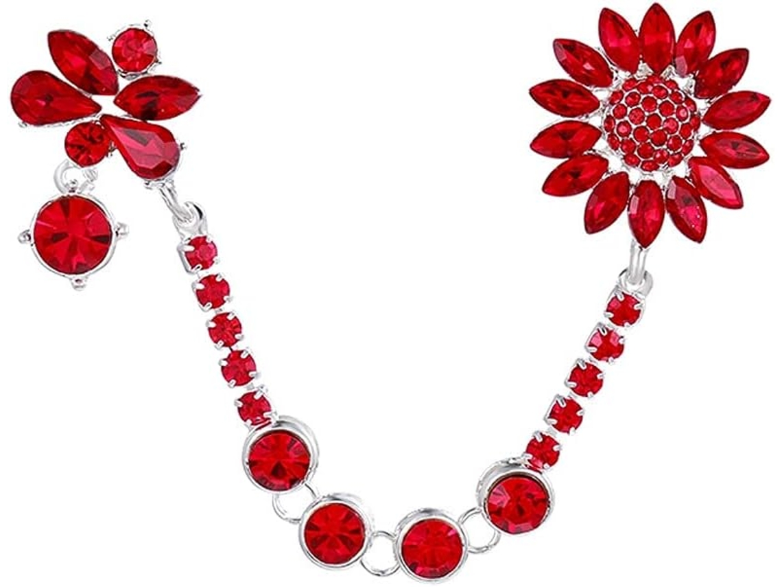 Broche De Lapela Com Corrente Flores E Strass Cristal