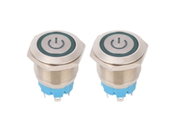 Interruptor De Botão Pressionado 2 Peças 4 Pinos 19mm Cabeça Plana Aço Inoxidável Com Luz Ip65 12-24vdc Verde