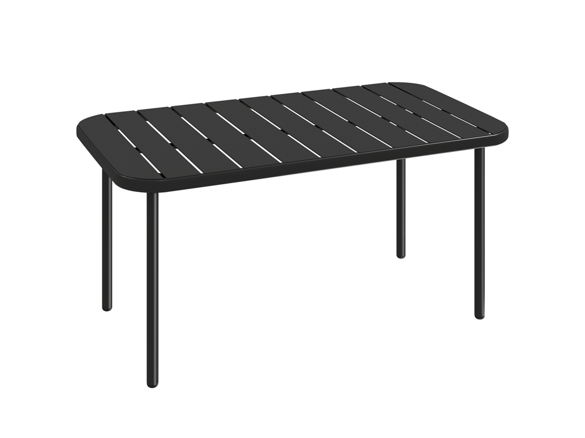 Mesa de Pátio Metálica Retangular para Exterior, Resistente à Intempéries com Tampo de Ripas