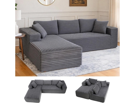 Sofá Modular De 105,sofá Em L Com Braços Largos, Tecido De Bombazine,chaise Longue,sem Necessidade De Montagem Comhoma