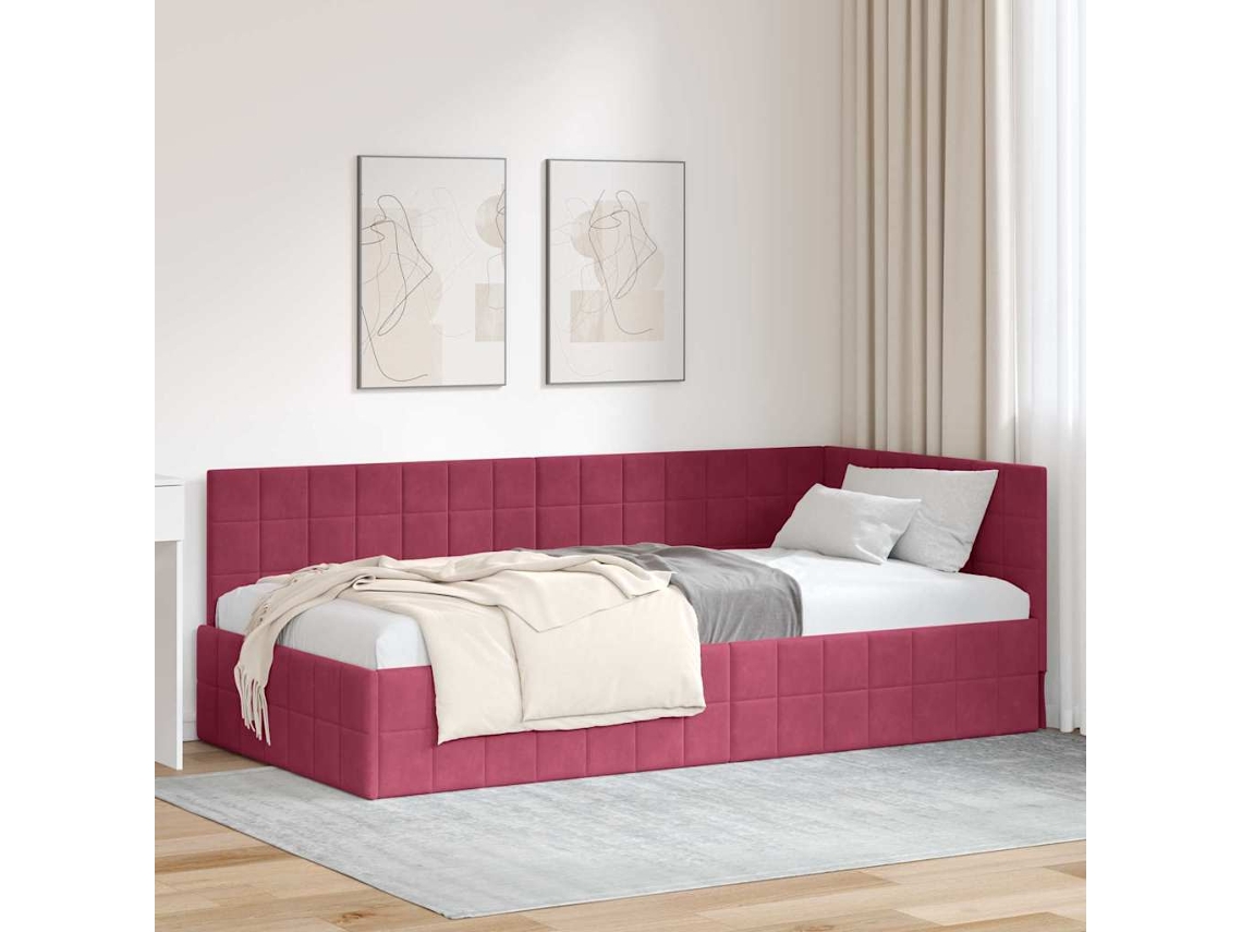 Vidaxl Estrutura De Cama De Canto Vinho Vermelho 90 Cm X 200 Cm Veludo