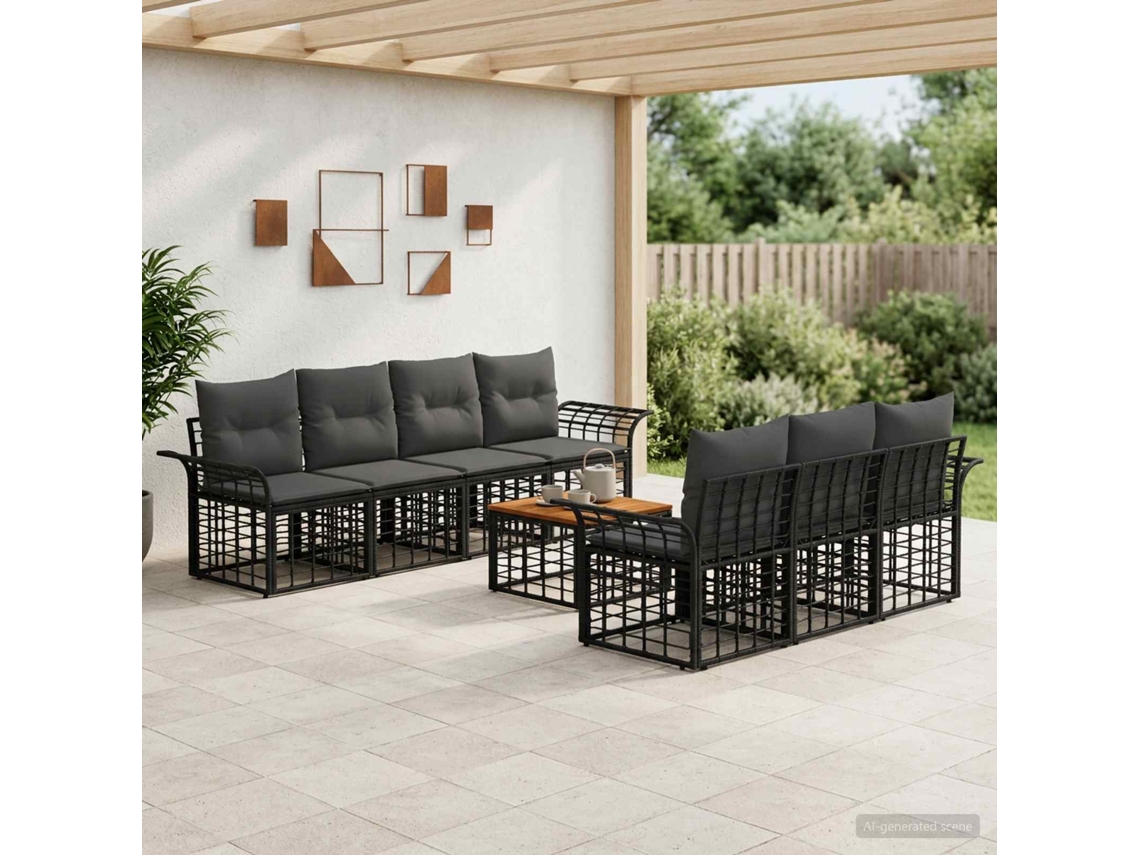 Vidaxl Conjunto De Sofás Para Exterior 8 Unid. Preto E Cinza Escuro