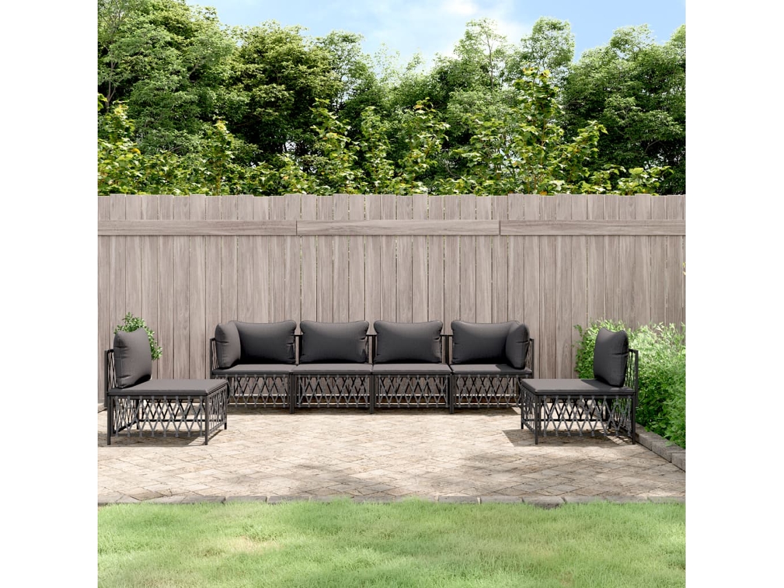 6 Pcs Conjunto Lounge De Jardim Com Almofadões Aço Antracite Dkd Home Decor