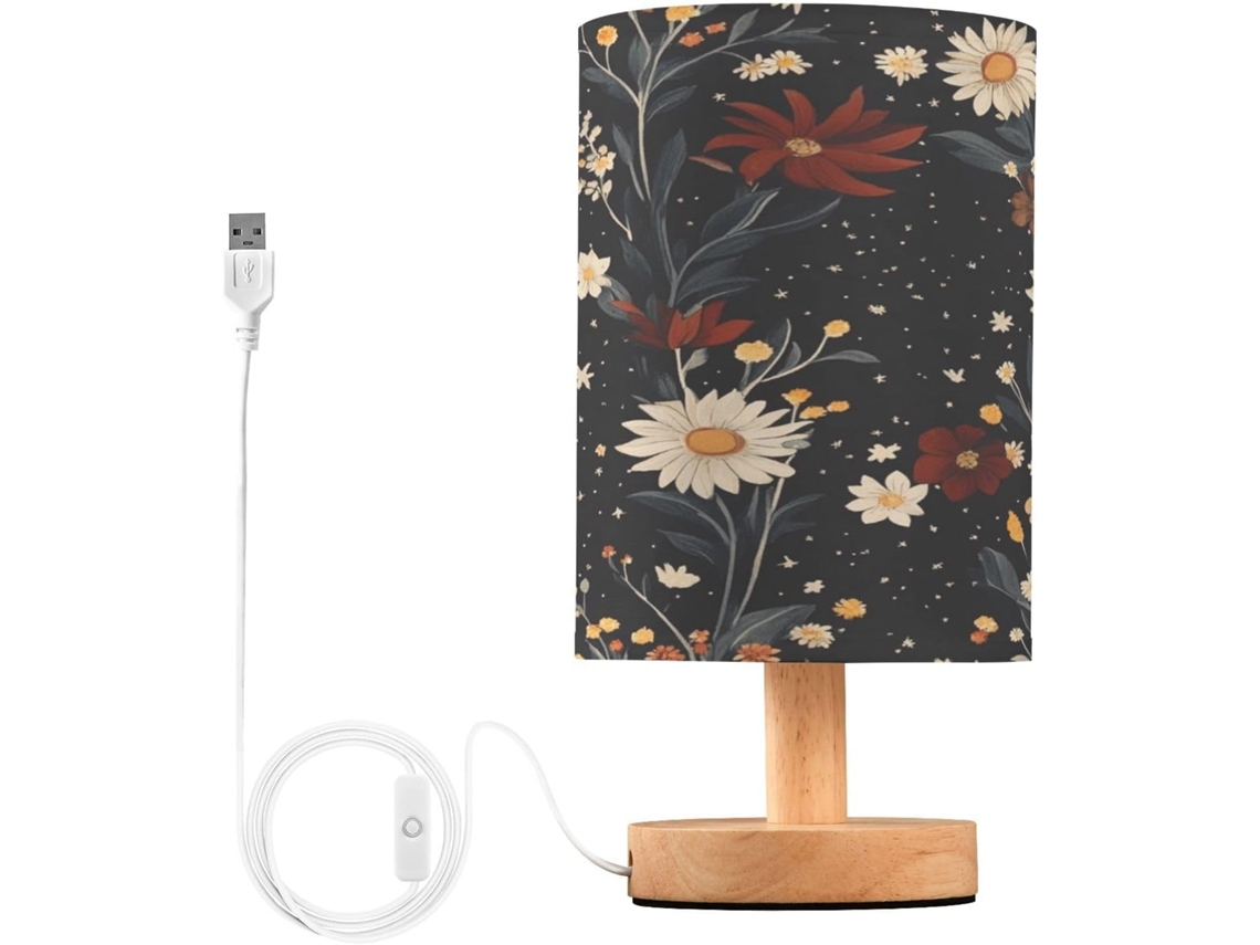 Abajur De Cabeceira Daisy Para Quarto, Luminária De Cabeceira Led, Luminária De Leitura Com Portas Usb E Cúpula Tecido