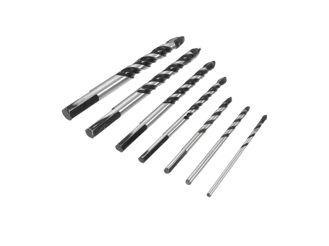 Conjunto de 7 Brocas Triangulares Liga Metálica Topbathy para Azulejo, Vidro e Espelho, Compatíveis com
