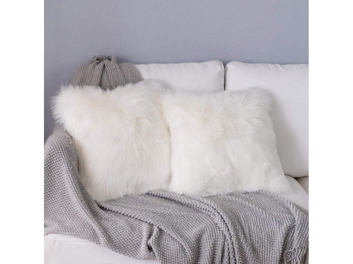 Rebe funda de Almohada de Piel de Oveja Falsa, Almohadón Decorativo Suave Plush para Sofá Dormitorio, 2 Piezas Blanco 45x45cm