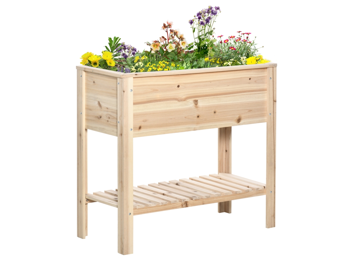Horta Vertical Elevada com Prateleira Mesa de Cultivo de Madeira com Tecido Não Tecido 90x40x81cm Madeira Ge