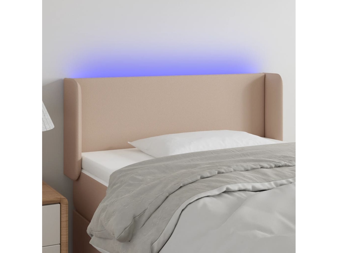 Vidaxl Cabeceira Cama Led Couro Artificial 103x16x78/88 Cm Cappuccino
