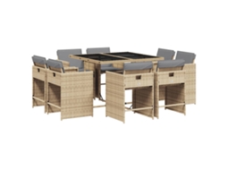 Conjunto de 9 Jantar para Jardim com Almofadões Vime Pe Bege Misturado MAISON EXCLUSIVE