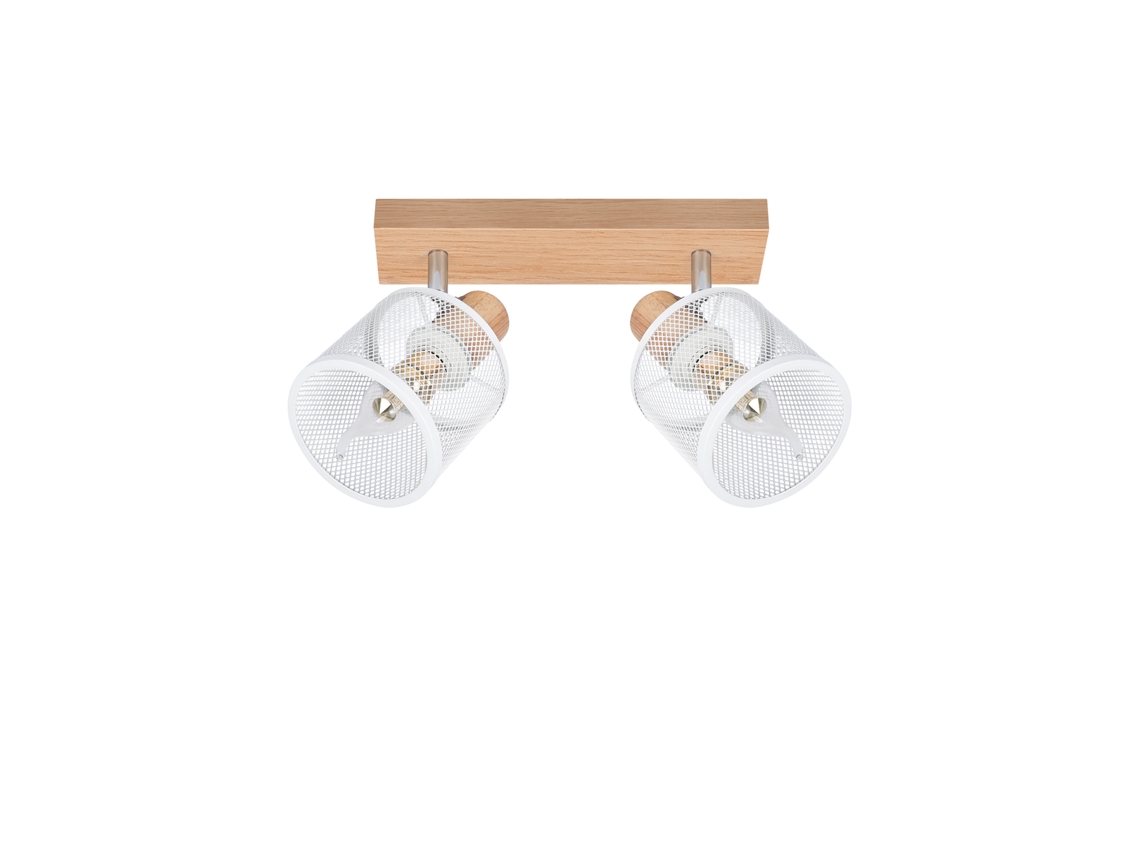 Nettlife Plafon Led Foco De Teto 2 Lâmpadas - Aspecto Madeira Branca E14 Regulável 350° Máx. 25 W Moderno Para Sala Quarto Cozinha.