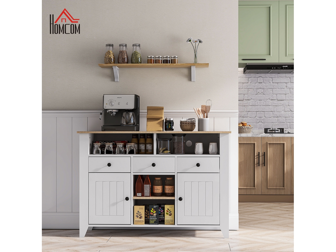Aparador De Cozinha Para Tvs De 50 Polegadas Com 3 Gavetas E 2 Portas, 120 X 38 X 81,5 Cm, Branco.
