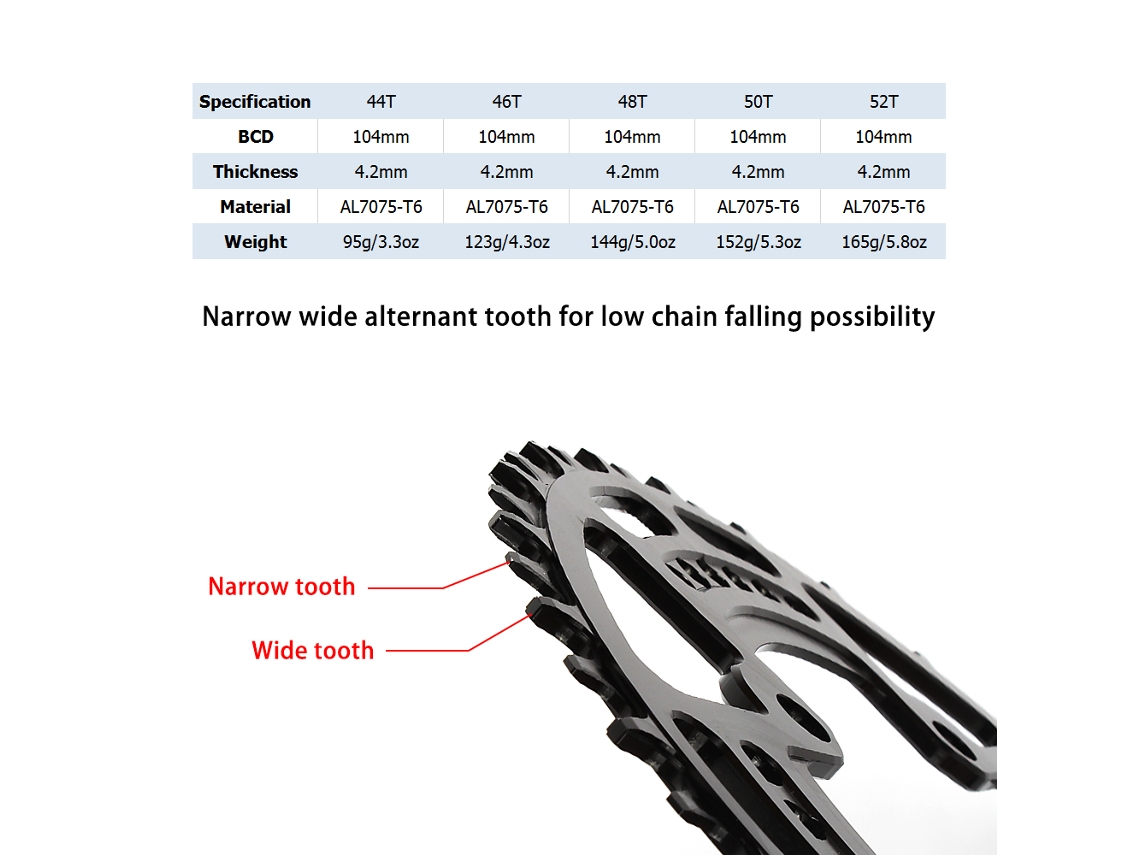 Engrenagem de bicicleta MTB 104BCD, simples, narrow wide, 44-52T, compatível com 8-12s | S/MARCA