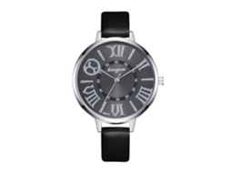 Relógio Feminino Coreano de Moda com Pulseira de Couro Preto Analógico de Quartzo