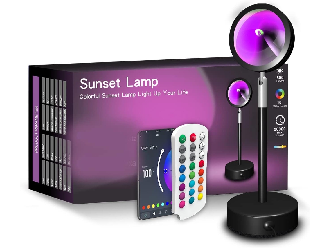 Projetor Led Rgb Pôr Do Sol Com Bluetooth, Wifi, App E Controlo Remoto