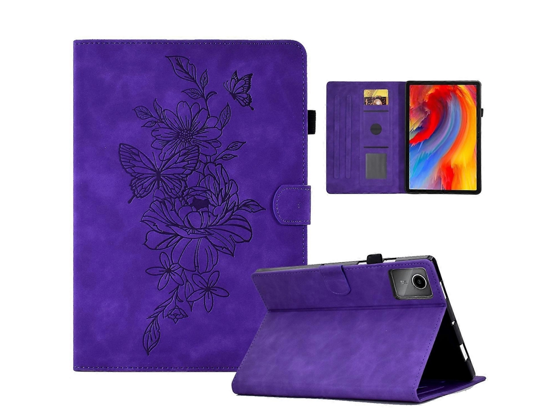 Capa De Tablet, Couro Pu Com Borboleta Em Relevo, Proteção E Suporte, Flip Para Tablet 12.1 Polegadas 2025purple