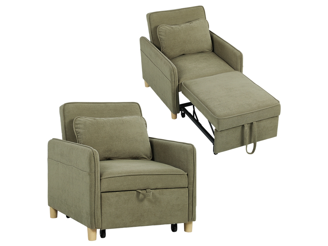 Sofá Cama 3 Funções Ajustável 74x85,5x82cm Verde Escuro