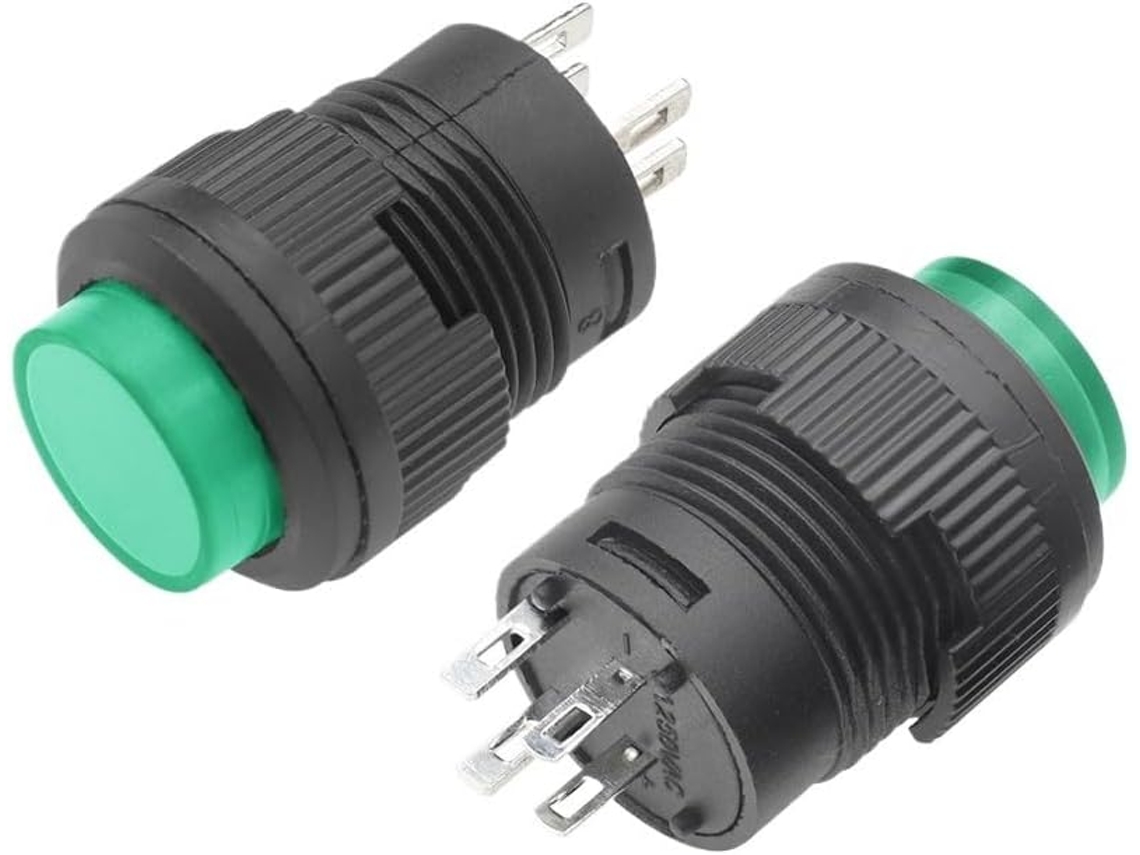 1-interruptor De Botão Pressão Com Trava 16mm, Autotravante E Led Verde, 4 Pinos, R16-503