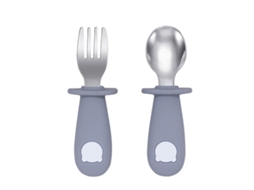 Conjunto de Talheres para Bebê , Inclui Colher e Garfo de Aço Inoxidável, Livre de Bpa. MDUG (cinza)