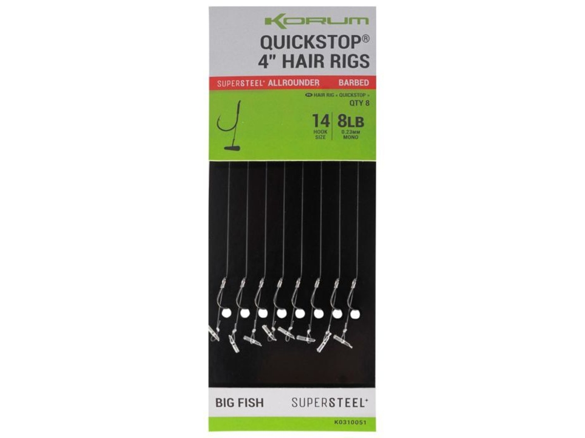 Ganchos KORUM 4 Big Fish Hair Rigs W/Quickstops Barbed