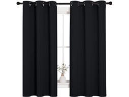 Cortinas Blackout Com Isolamento Térmico E Ilhós Na Cor Preta (2 Painéis, 107 Cm De Largura X 160 Cm De Comprimento, Pretas)