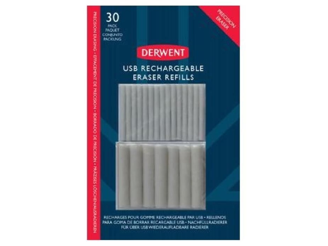 Recarga de borracha USB - DERWENT - Pacote de 30 - 15 grandes 5 mm - 15 extra finas 2,4 mm - Misto