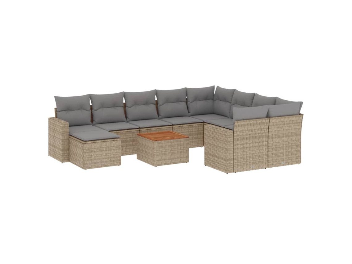 Conjunto de 11 Sofás Jardim C/ Almofadões Vime Pe Bege Misturado MAISON EXCLUSIVE (11 pcs)