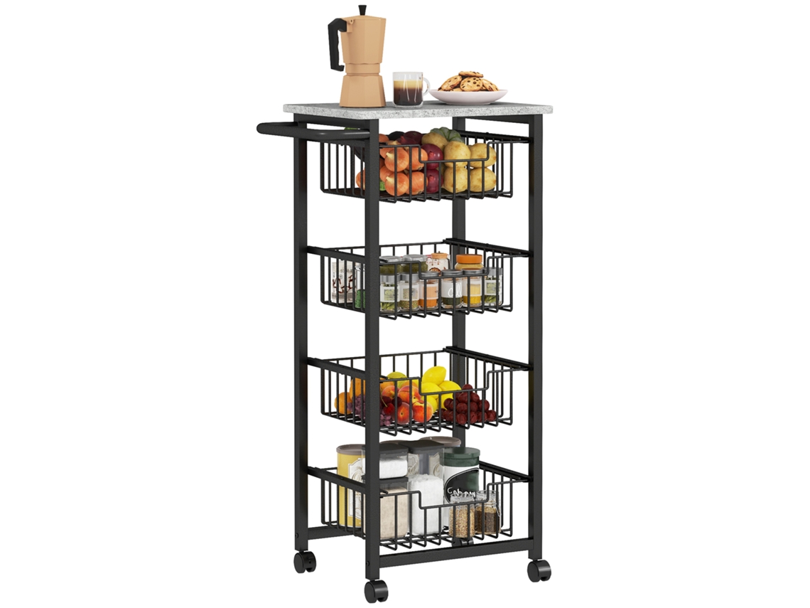 Carrinho Cozinha 4 Níveis Aço 49,5x31x91cm Cinza Claro
