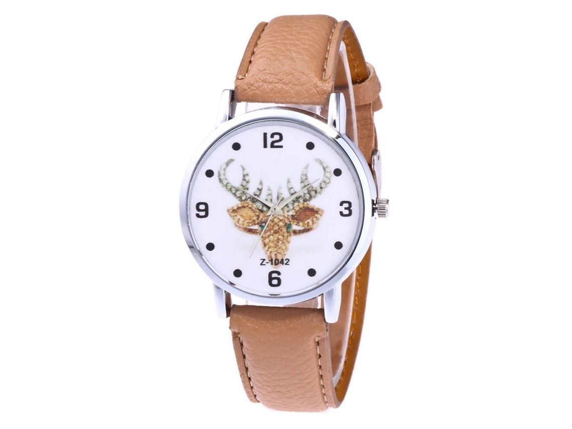 Relógio de casal Zhoulianfa Quartz com pulseira de couro PU e mostrador redondo (bege)